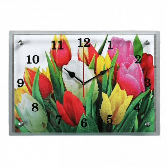 Часы настенные Разноцветные тюльпаны 25х35см